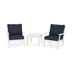 POLYWOOD Braxton 3-Piece Deep Seating Set -HomeNest Store Braxton 3 Piece Deep Seating Set PWS495 2 WH145991 White Marine Indigo