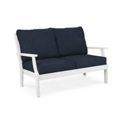 POLYWOOD Braxton Deep Seating Settee -HomeNest Store Braxton Deep Seating Settee 4502 WH145991 White Marine Indigo