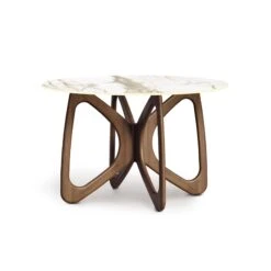 Butterfly Round Sintered Stone Top Table -HomeNest Store Butterfly Round Sintered Stone Top Table 48 Inch Natural Walnut Macchia Vecchia