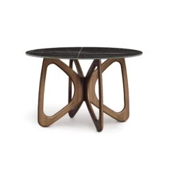 Butterfly Round Sintered Stone Top Table -HomeNest Store Butterfly Round Sintered Stone Top Table 48 Inch Natural Walnut Sahara Noir