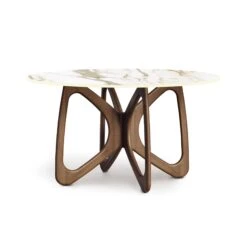 Butterfly Round Sintered Stone Top Table -HomeNest Store Butterfly Round Sintered Stone Top Table 54 Inch Natural Walnut Macchia Vecchia