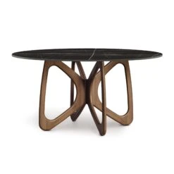 Butterfly Round Sintered Stone Top Table -HomeNest Store Butterfly Round Sintered Stone Top Table 60 Inch Natural Walnut Sahara Noir