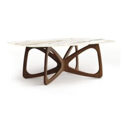 Butterfly Sintered Stone Boat Top Table -HomeNest Store Butterfly Sintered Stone Boat Top Table 48x84 Natural Walnut Macchia Vecchia