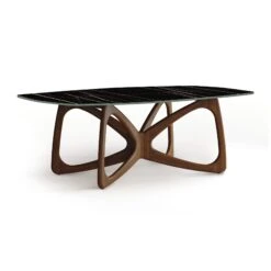 Butterfly Sintered Stone Boat Top Table -HomeNest Store Butterfly Sintered Stone Boat Top Table 48x84 Natural Walnut Sahara Noir