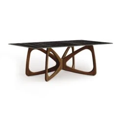 Butterfly Sintered Stone Top Table -HomeNest Store Butterfly Sintered Stone Top Table 48x84 Natural Walnut Sahara Noir