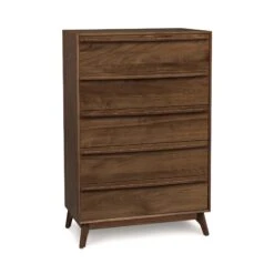 Catalina 5-Drawer Wide Chest -HomeNest Store Catalina Walnut 5 Drawer Wide Chest