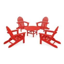 POLYWOOD Classic Folding Adirondack 5-Piece Conversation Group -HomeNest Store Classic Folding Adirondack 5 Piece Conversation Group PWS119 1 SR Sunset Red
