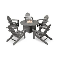 POLYWOOD Classic Folding Adirondack 6-Piece Conversation Set With Fire Pit Table