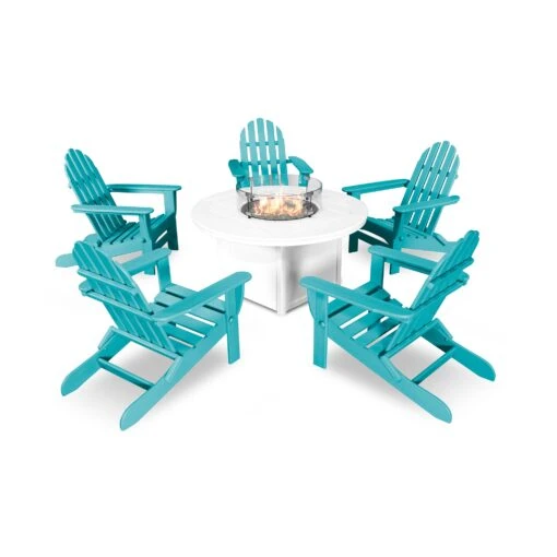 POLYWOOD Classic Folding Adirondack 6-Piece Conversation Set With Fire Pit Table - Image 8