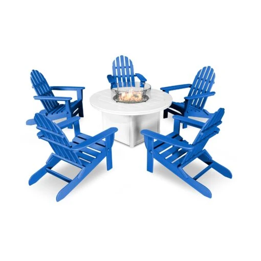 POLYWOOD Classic Folding Adirondack 6-Piece Conversation Set With Fire Pit Table - Image 10