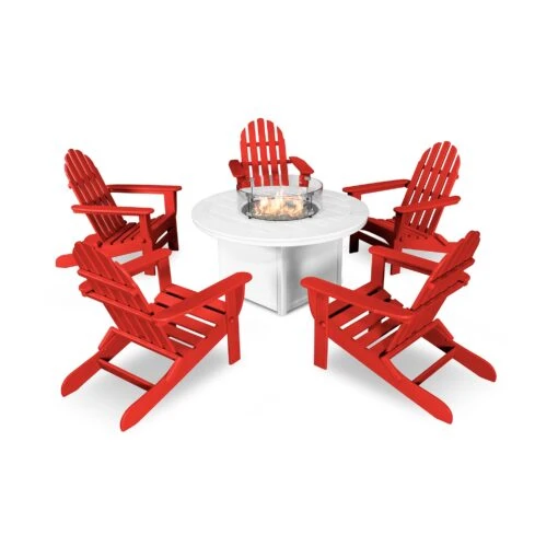 POLYWOOD Classic Folding Adirondack 6-Piece Conversation Set With Fire Pit Table - Image 9