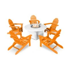 POLYWOOD Classic Folding Adirondack 6-Piece Conversation Set With Fire Pit Table -HomeNest Store Classic Folding Adirondack 6 Piece Conversation Set with Fire Pit PWS414 1 10359 Tangerine