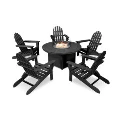 POLYWOOD Classic Folding Adirondack 6-Piece Conversation Set With Fire Pit Table -HomeNest Store Classic Folding Adirondack 6 Piece Conversation Set with Fire Pit PWS414 1 BL Black
