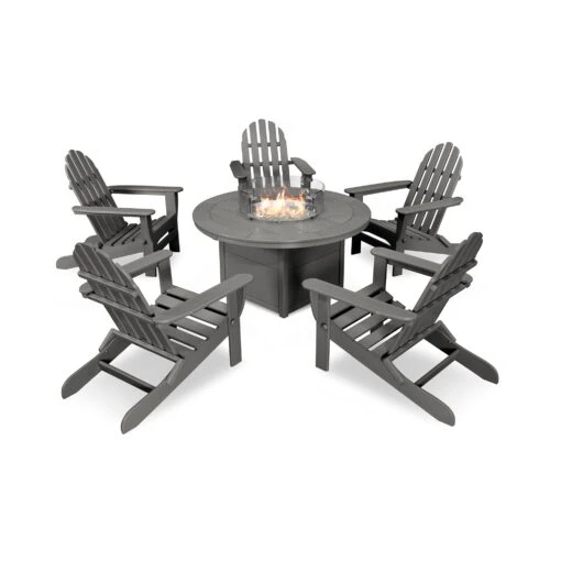 POLYWOOD Classic Folding Adirondack 6-Piece Conversation Set With Fire Pit Table - Image 2