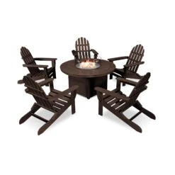 POLYWOOD Classic Folding Adirondack 6-Piece Conversation Set With Fire Pit Table -HomeNest Store Classic Folding Adirondack 6 Piece Conversation Set with Fire Pit PWS414 1 MA Mahogany