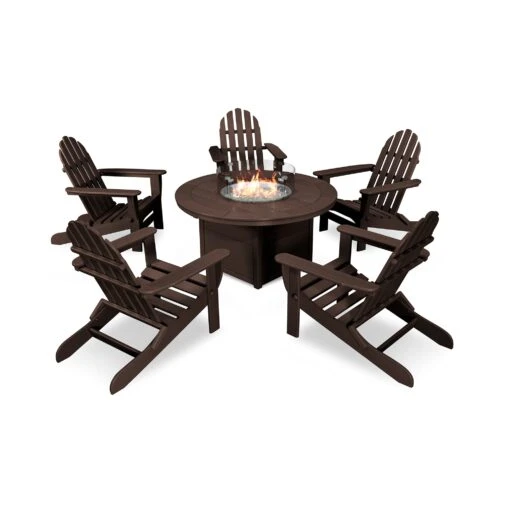 POLYWOOD Classic Folding Adirondack 6-Piece Conversation Set With Fire Pit Table - Image 5