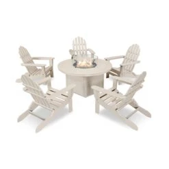 POLYWOOD Classic Folding Adirondack 6-Piece Conversation Set With Fire Pit Table -HomeNest Store Classic Folding Adirondack 6 Piece Conversation Set with Fire Pit PWS414 1 SA Sand