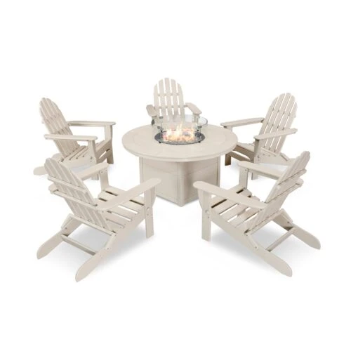 POLYWOOD Classic Folding Adirondack 6-Piece Conversation Set With Fire Pit Table - Image 6