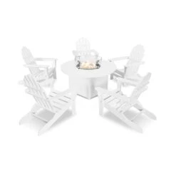 POLYWOOD Classic Folding Adirondack 6-Piece Conversation Set With Fire Pit Table -HomeNest Store Classic Folding Adirondack 6 Piece Conversation Set with Fire Pit PWS414 1 WH White