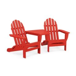 POLYWOOD Classic Folding Adirondacks With Connecting Table -HomeNest Store Classic Folding Adirondacks with Connecting Table PWS562 1 SR Sunset Red