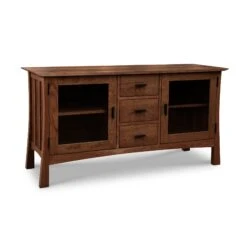 Contemporary Craftsman 3-Drawer Media Console -HomeNest Store Contemporary Craftsman 2D 3D TV Console Natural Walnut