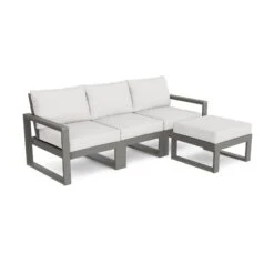 POLYWOOD EDGE 4-Piece Modular Deep Seating Set With Ottoman -HomeNest Store EDGE 4 Piece Modular Deep Seating Set with Ottoman PWS524 2 GY152939 Slate Grey Natural Linen