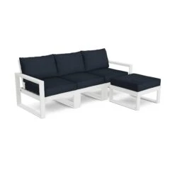 POLYWOOD EDGE 4-Piece Modular Deep Seating Set With Ottoman -HomeNest Store EDGE 4 Piece Modular Deep Seating Set with Ottoman PWS524 2 WH145991 White Marine Indigo