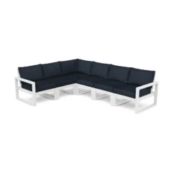 POLYWOOD EDGE 6-Piece Modular Deep Seating Set -HomeNest Store EDGE 6 Piece Modular Deep Seating Set PWS523 2 WH145991 White Marine Indigo