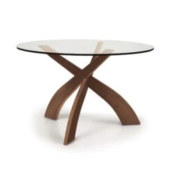 Entwine Round Glass Top Dining Table -HomeNest Store Entwine Cherry Round Glass Top Table 48 Inch Saddle Cherry