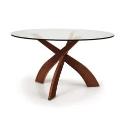 Entwine Round Glass Top Dining Table -HomeNest Store Entwine Cherry Round Glass Top Table 54 Inch Cognac Cherry