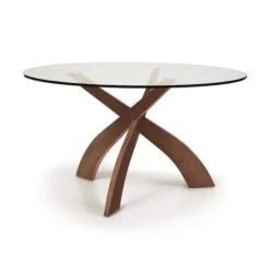 Entwine Round Glass Top Dining Table -HomeNest Store Entwine Cherry Round Glass Top Table 54 Inch Saddle Cherry