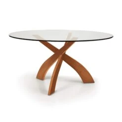 Entwine Round Glass Top Dining Table -HomeNest Store Entwine Cherry Round Glass Top Table 60 Inch Autumn Cherry