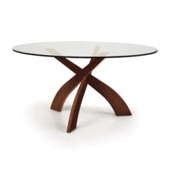 Entwine Round Glass Top Dining Table -HomeNest Store Entwine Cherry Round Glass Top Table 60 Inch Cognac Cherry