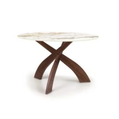 Entwine Round Sintered Stone Top Table -HomeNest Store Entwine Round Sintered Stone Top Table 48 Inch Natural Walnut Macchia Vecchia