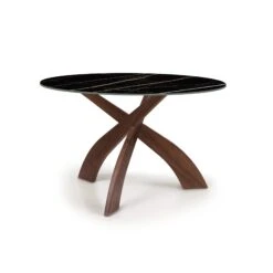 Entwine Round Sintered Stone Top Table -HomeNest Store Entwine Round Sintered Stone Top Table 48 Inch Natural Walnut Sahara Noir