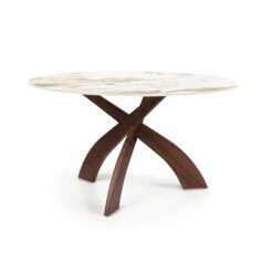 Entwine Round Sintered Stone Top Table -HomeNest Store Entwine Round Sintered Stone Top Table 54 Inch Natural Walnut Macchia Vecchia