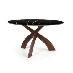 Entwine Round Sintered Stone Top Table -HomeNest Store Entwine Round Sintered Stone Top Table 54 Inch Natural Walnut Sahara Noir