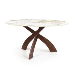 Entwine Round Sintered Stone Top Table -HomeNest Store Entwine Round Sintered Stone Top Table 60 Inch Natural Walnut Macchia Vecchia
