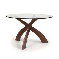Entwine Round Glass Top Dining Table -HomeNest Store Entwine Walnut Round Glass Top Table