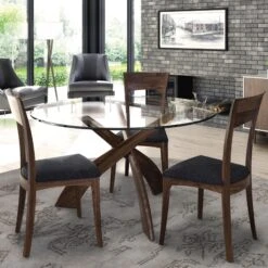 Entwine Round Glass Top Dining Table -HomeNest Store Entwine Walnut Round Glass Top Table 54 Inch Life 1 ef42d0b8 8631 4cd4 bd28 6e7b93c969e2