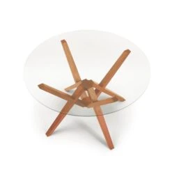Exeter Round Glass Top Table -HomeNest Store Exeter Cherry Round Glass Top Table 2