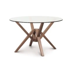 Exeter Round Glass Top Table -HomeNest Store Exeter Cherry Round Glass Top Table 48 Inch Saddle Cherry