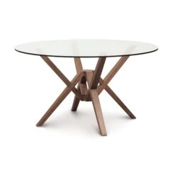 Exeter Round Glass Top Table -HomeNest Store Exeter Cherry Round Glass Top Table 54 Inch Saddle Cherry