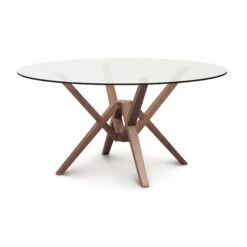 Exeter Round Glass Top Table -HomeNest Store Exeter Cherry Round Glass Top Table 60 Inch Saddle Cherry