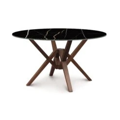Exeter Round Sintered Stone Top Table -HomeNest Store Exeter Round Sintered Stone Top Table 54 Inch Natural Walnut Sahara Noir
