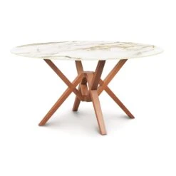 Exeter Round Sintered Stone Top Table -HomeNest Store Exeter Round Sintered Stone Top Table 60 Inch Natural Cherry Macchia Vecchia