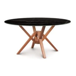 Exeter Round Sintered Stone Top Table -HomeNest Store Exeter Round Sintered Stone Top Table 60 Inch Natural Cherry Sahara Noir