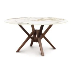 Exeter Round Sintered Stone Top Table -HomeNest Store Exeter Round Sintered Stone Top Table 60 Inch Natural Walnut Macchia Vecchia
