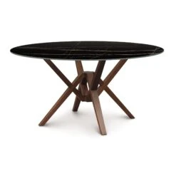 Exeter Round Sintered Stone Top Table -HomeNest Store Exeter Round Sintered Stone Top Table 60 Inch Natural Walnut Sahara Noir