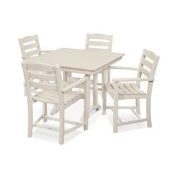 POLYWOOD La Casa Cafe 5-Piece Farmhouse Trestle Arm Chair Dining Set -HomeNest Store La Casa Cafe 5 Piece Farmhouse Trestle Arm Chair Dining Set PWS437 1 SA Sand